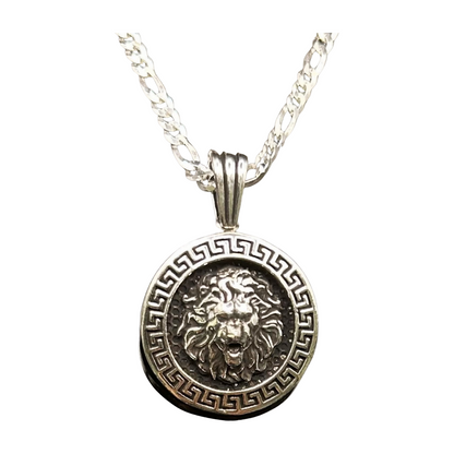 Löwenkopf Anhänger mit Figaro Kette – 925 Sterling Silber – 3D Löwen-Design