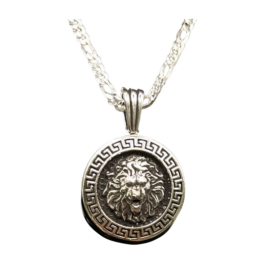 Löwenkopf Anhänger mit Figaro Kette – 925 Sterling Silber – 3D Löwen-Design