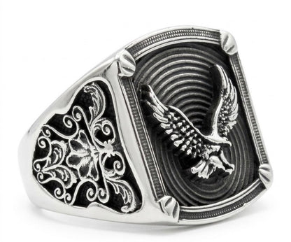 Herrenring Adler aus 925 Sterling Silber - Massiver Adlerring Herren Ring