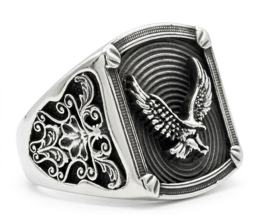 Herrenring Adler aus 925 Sterling Silber - Massiver Adlerring Herren Ring