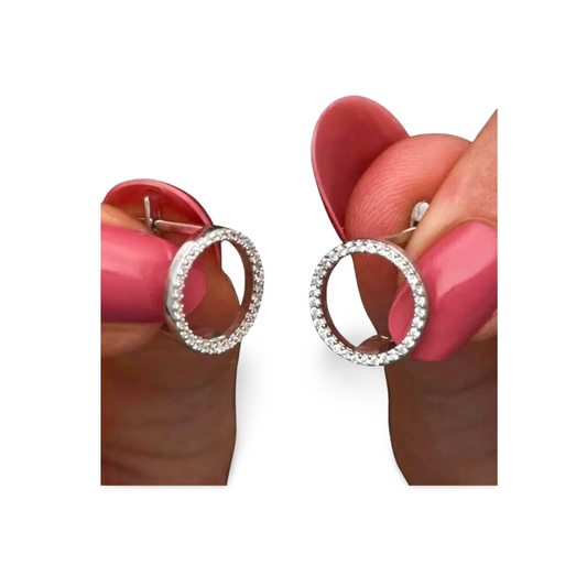 925 Sterling Silber Damen Ohrringe – Große Runde Zirkonia Ohrstecker mit Clip