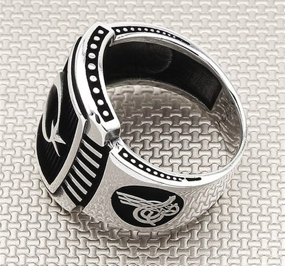 Herrenring aus 925 Sterling Silber mit AY YILDIZ & Osmanischem Tughra-Motiv