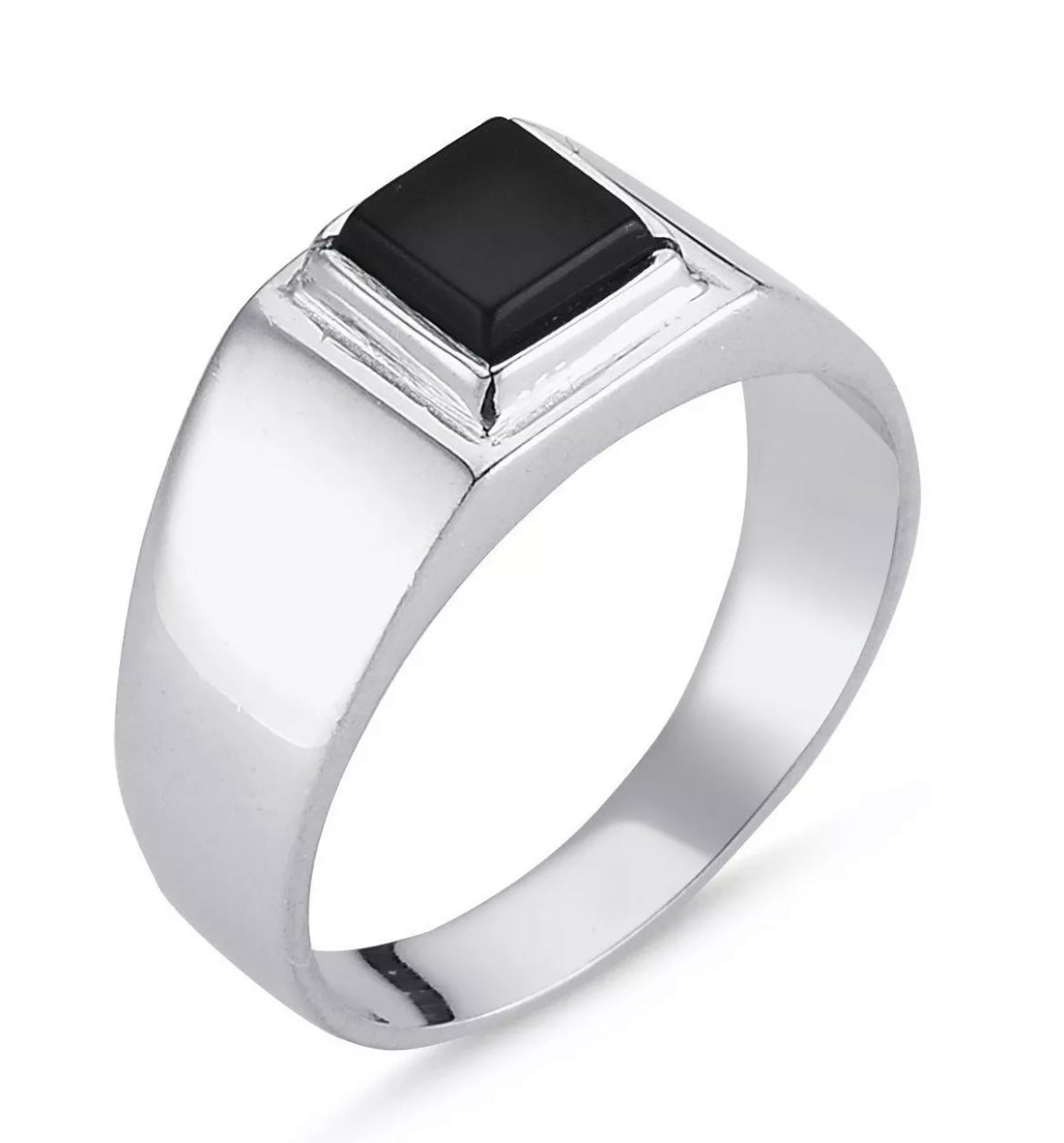 Massiver Herrenring aus 925 Sterling Silber mit quadratischem Onyx – Siegelring für Männer mit Edelstein