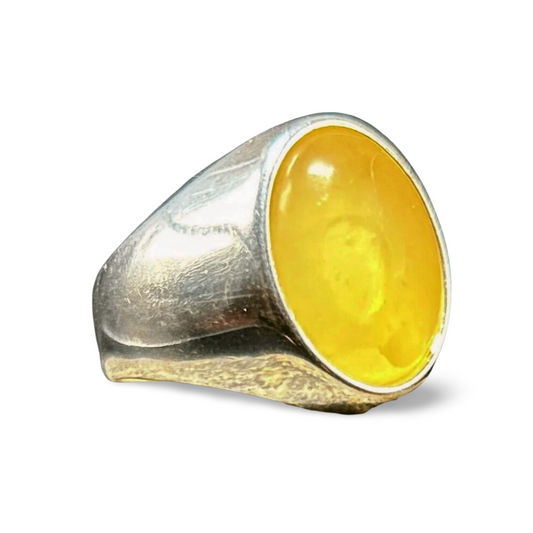Herrenring aus 925 Sterling Silber mit echtem Bernstein – Ovaler Damla Kehribar Silberring