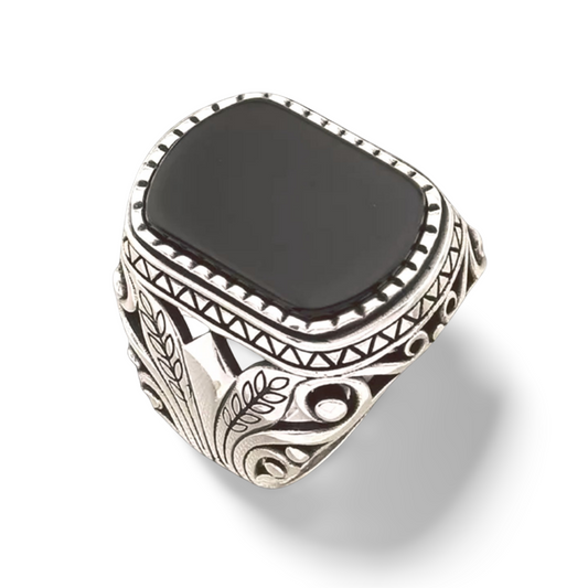 Herrenring aus 925 Sterling Silber mit quadratischem Onyx Stein – Silberring für Männer