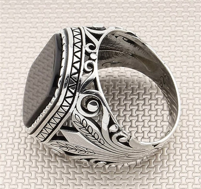 Herrenring aus 925 Sterling Silber mit quadratischem Onyx Stein – Silberring für Männer