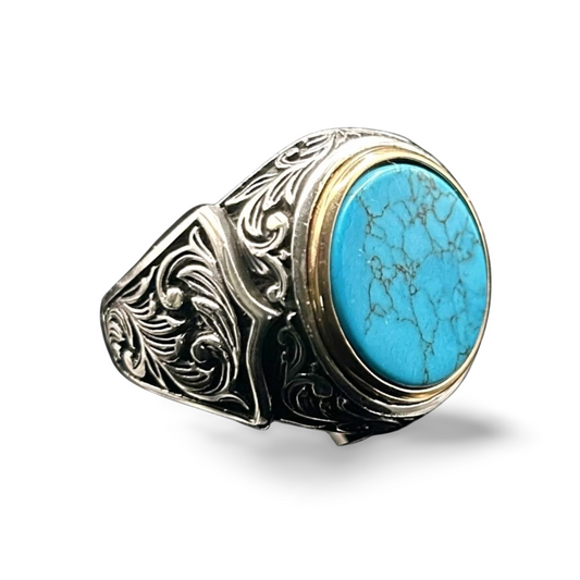 Herrenring mit Türkis Stein – 925 Sterling Silber mit Gravur