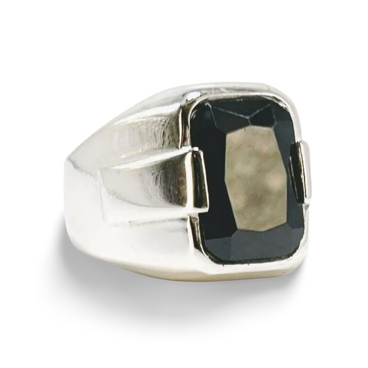 Herrenring aus 925 Sterling Silber mit schwarzem Zirkonia | Massiver Siegelring