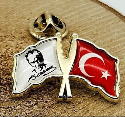 Atatürk Anstecknadel-Pin 2 Flagge – Bayrak K.Atatürk Yaka Rozeti