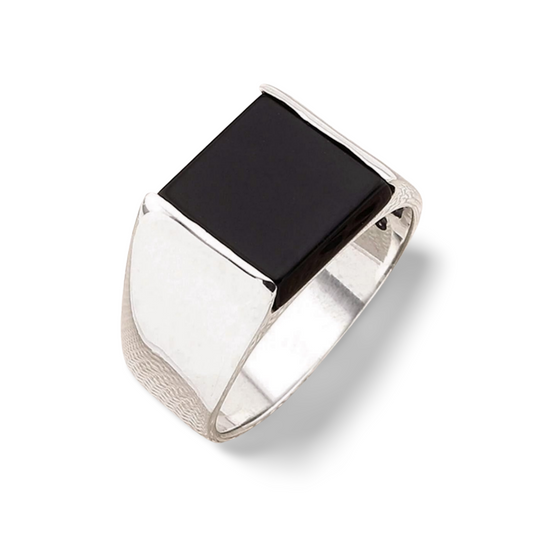 Herrenring 925 Sterling Silber mit Schwarzem Onyx – Massiver Moderner Siegelring