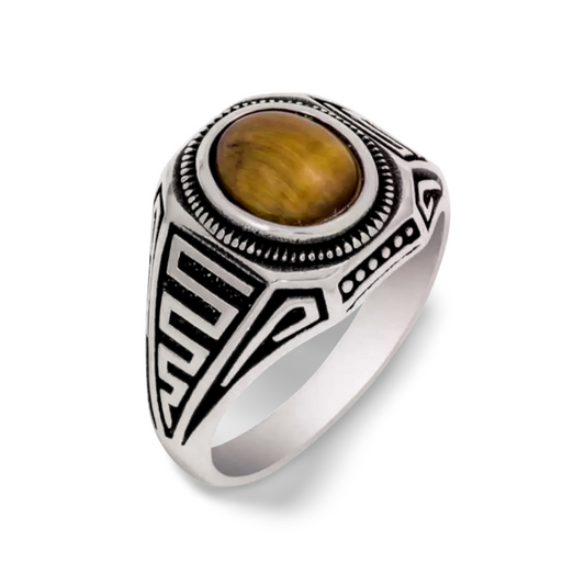 Herrenring 925 Sterling Silber mit Tigerauge – Eleganter Massiver Siegelring