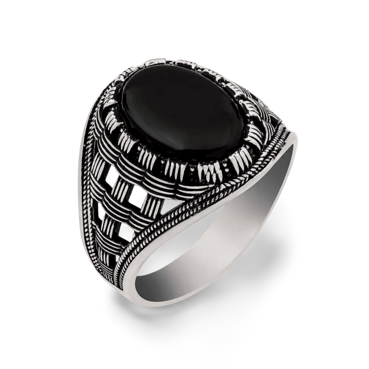 Herrenring aus 925 Sterling Silber mit Ovalem Onyx – Massiver Siegelring