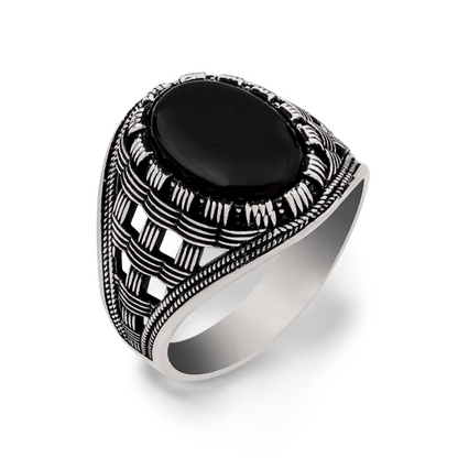 Herrenring aus 925 Sterling Silber mit Ovalem Onyx – Massiver Siegelring