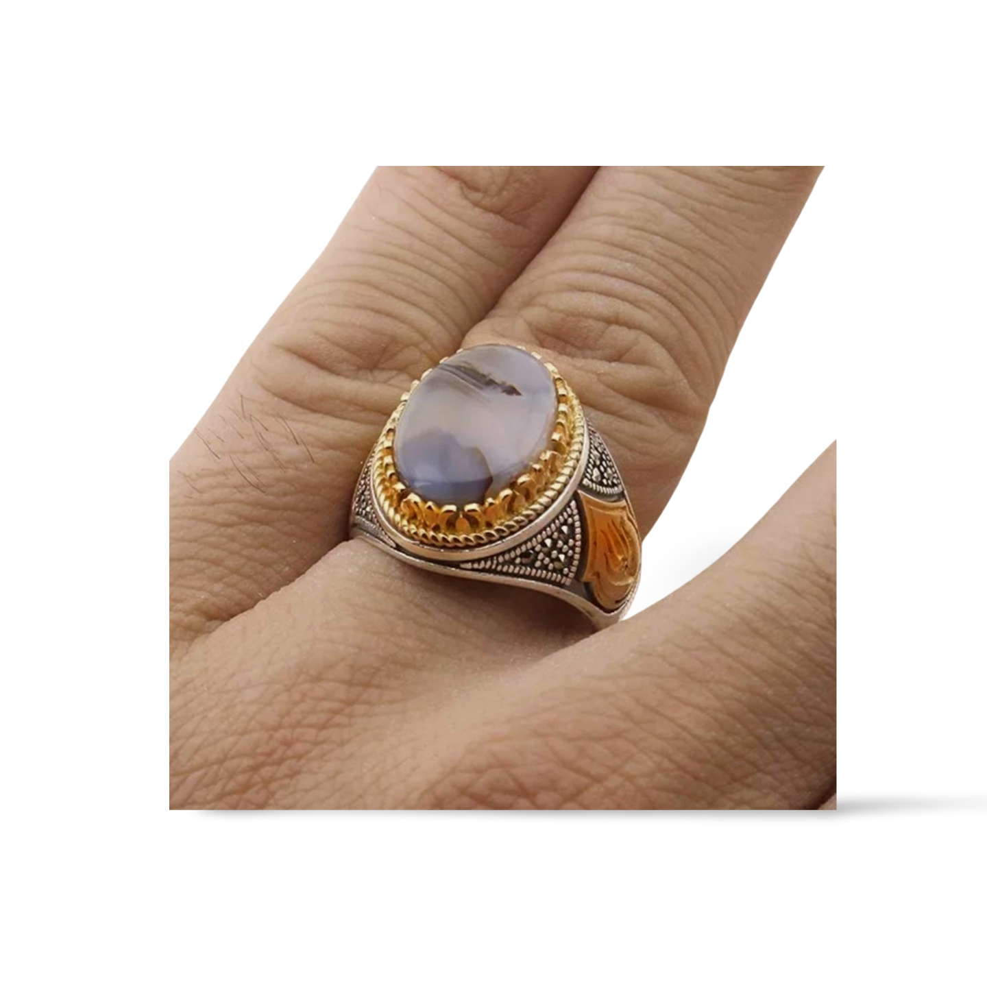 Herrenring 925 Silber mit Ovalem Jemen Achat – Handgefertigt, Massiv & Edel