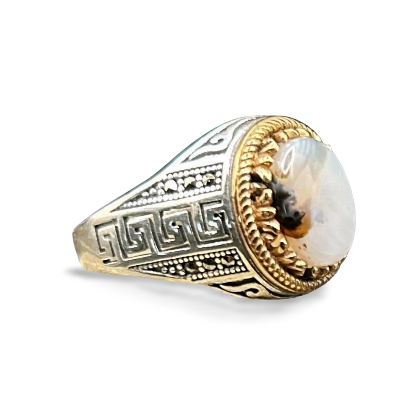 Herrenring 925 Sterling Silber mit Rundem Jemen Achat – Handgefertigt & Massiv