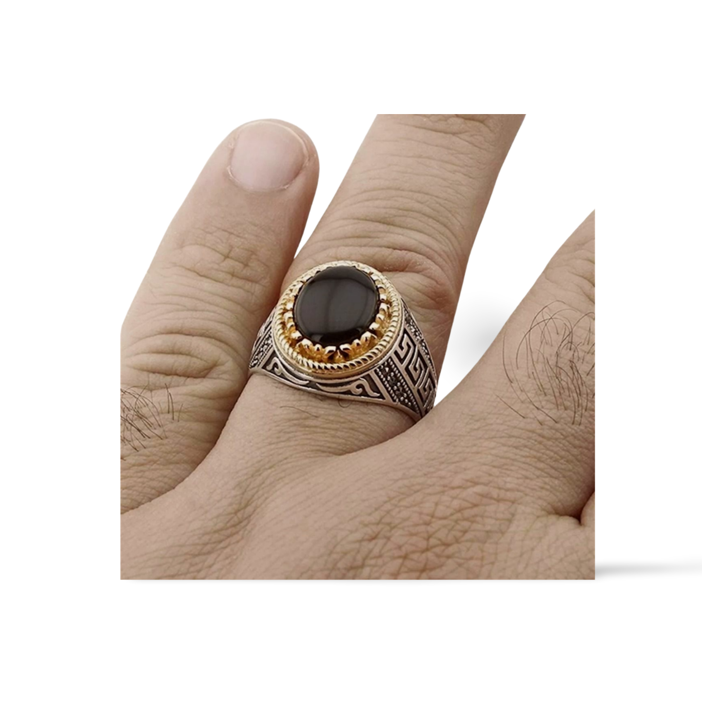 Herrenring 925 Sterling Silber mit Rundem Jemen Achat – Handgefertigt & Massiv