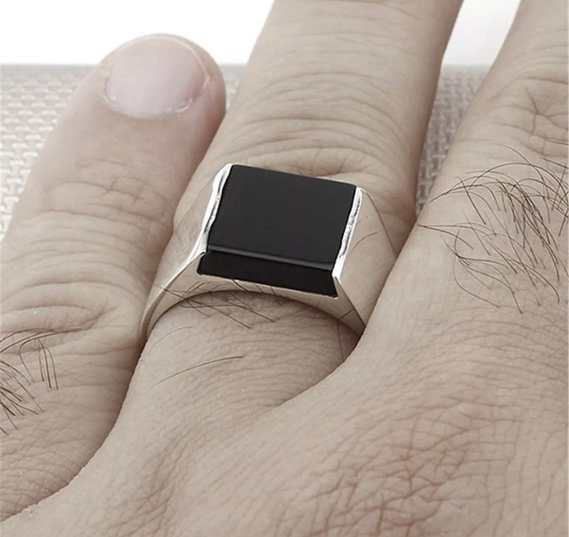 Herrenring 925 Sterling Silber mit Schwarzem Onyx – Massiver Moderner Siegelring