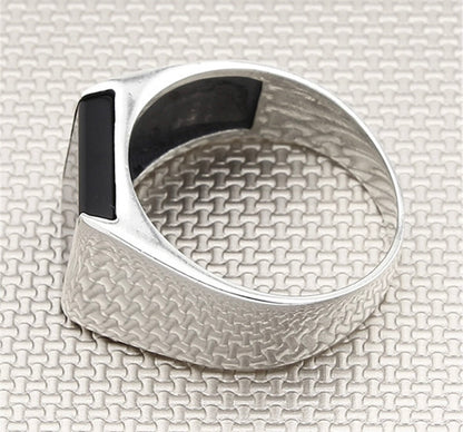 Herrenring 925 Sterling Silber mit Schwarzem Onyx – Massiver Moderner Siegelring