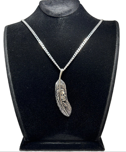 Feder Indianer Indianerkopf mit Panzerkette 925 Silber Häuptling Indianerschmuck