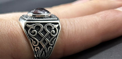 Herrenring 925 Sterling Silber mit rotem Zirkonia – Massiver Silberring