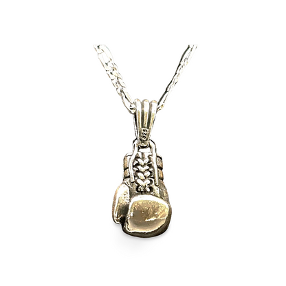 Boxhandschuh Anhänger mit 60 cm Figaro Kette – 925 Sterling Silber Halskette Handgefertigt & Massiv