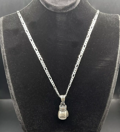 Boxhandschuh Anhänger mit 60 cm Figaro Kette – 925 Sterling Silber Halskette Handgefertigt & Massiv
