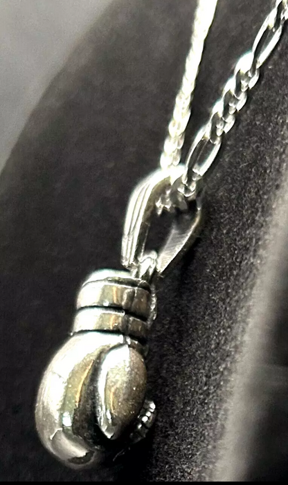 Boxhandschuh Anhänger mit 60 cm Figaro Kette – 925 Sterling Silber Halskette Handgefertigt & Massiv