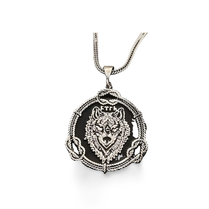 Bozkurt Wolf Anhänger mit 60 cm Fuchsschwanzkette – 925 Sterling Silber | Göktürk “TÜRK” Inschrift