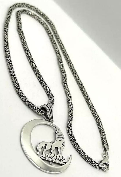 Bozkurt & Hilal Wolf Anhänger mit 55 cm Königskette – 925 Sterling Silber Herren Halskette
