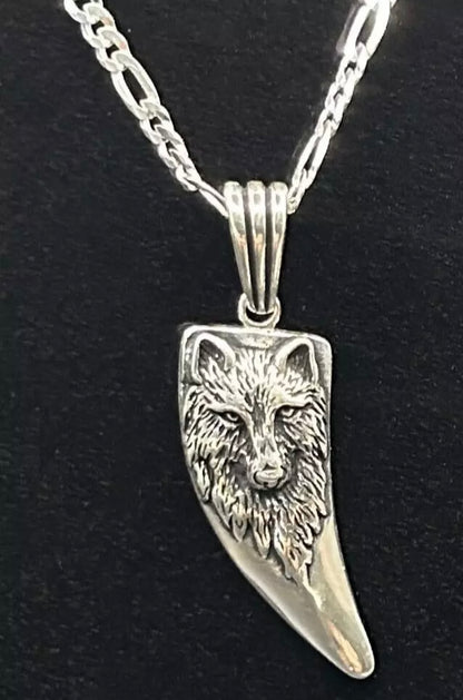 Wolfszahn Anhänger mit 60 cm Figaro Kette – 925 Sterling Silber | Wolf Schmuck | Herren Amulett Halskette