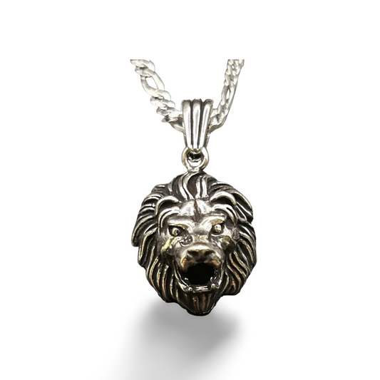 3D Löwenkopf Anhänger & 60 cm Figaro-Kette – 925 Sterling Silber Schmuck Löwe