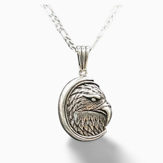 3D Adlerkopf Anhänger mit 60 cm Figaro-Kette – 925 Sterling Silber