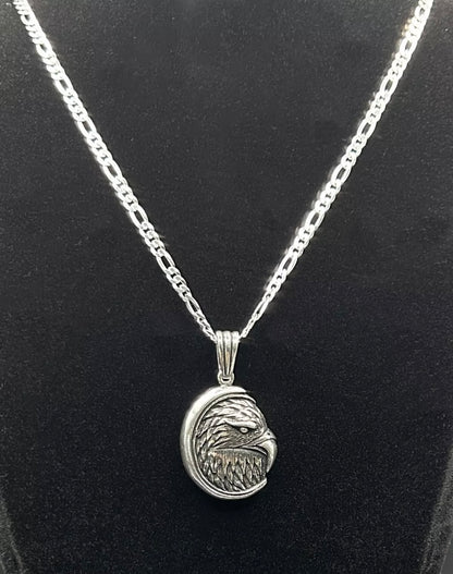 3D Adlerkopf Anhänger mit 60 cm Figaro-Kette – 925 Sterling Silber