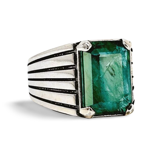 Herrenring Paraiba Apatit Stein – 925 Sterling Silber | Rechteckiger Naturstein-Ring