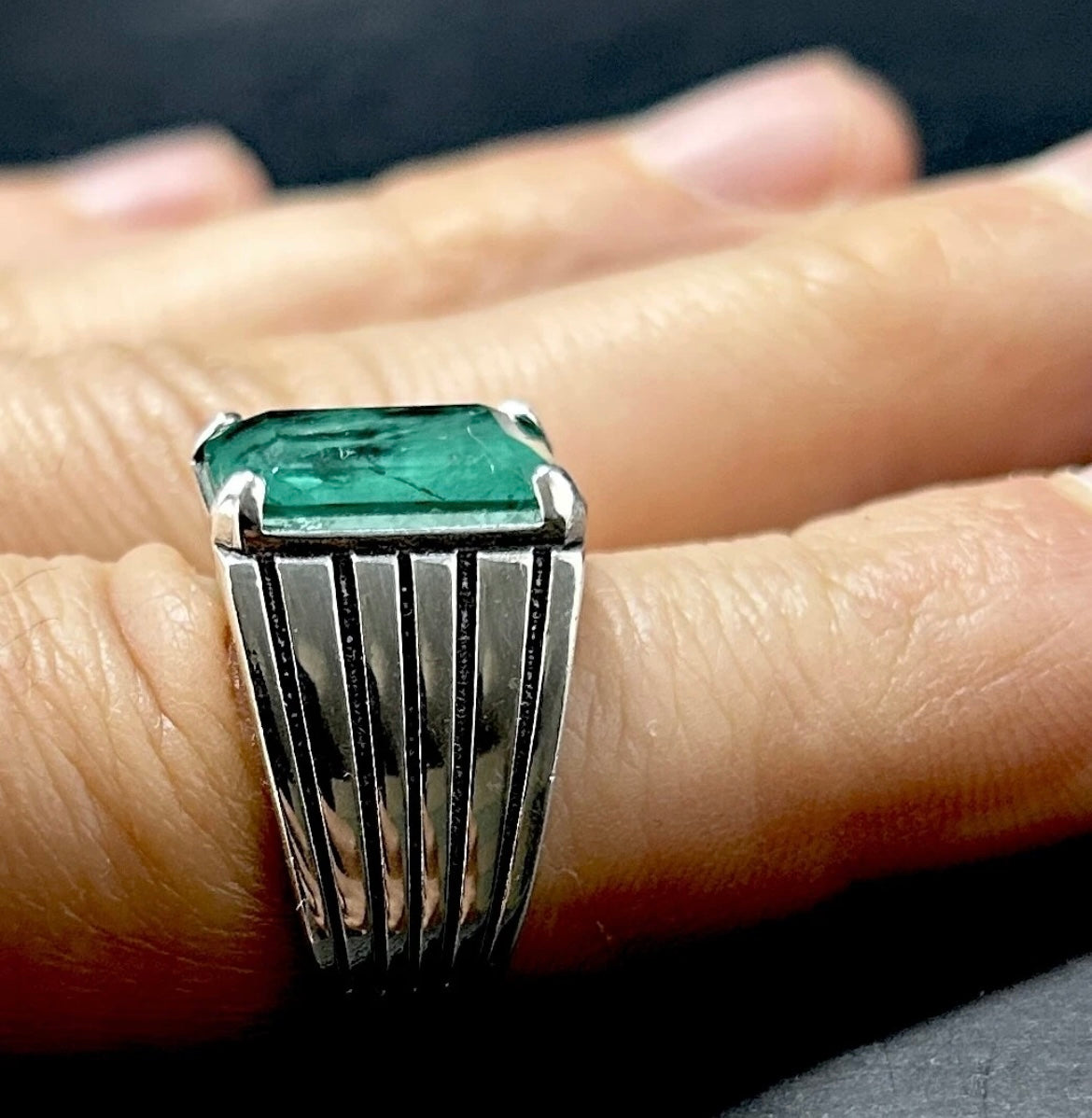 Herrenring Paraiba Apatit Stein – 925 Sterling Silber | Rechteckiger Naturstein-Ring