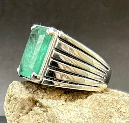 Herrenring Paraiba Apatit Stein – 925 Sterling Silber | Rechteckiger Naturstein-Ring