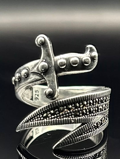Zülfikar Schwert Herrenring aus 925 Sterling Silber | Hz. Ali Dhulfaqar Ring mit Mikrosteinen