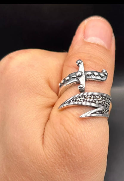 Zülfikar Schwert Herrenring aus 925 Sterling Silber | Hz. Ali Dhulfaqar Ring mit Mikrosteinen