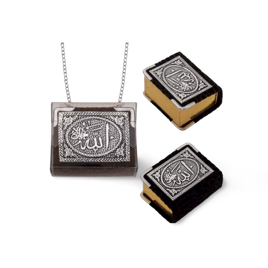 Kleiner Kur’an-ı Kerim Anhänger mit 925 Sterling Silber – Mini Mushaf Koran vergoldete Seiten