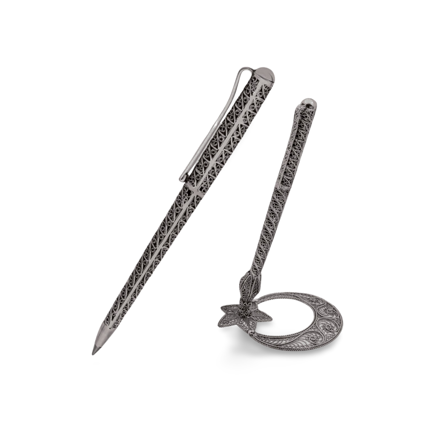 Ay Yıldız Kugelschreiber mit Halter – Massiv 925 Sterling Silber Schreibset Halbmond Stern Design