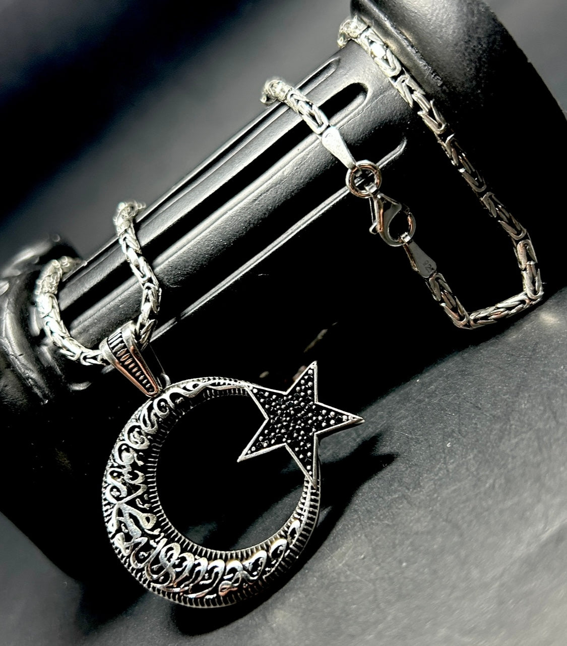 AY YILDIZ Anhänger mit Königskette – 925 Sterling Silber | Kelime-i Tevhid Halbmond Stern Halskette