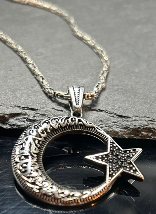 AY YILDIZ Anhänger mit Königskette – 925 Sterling Silber | Kelime-i Tevhid Halbmond Stern Halskette