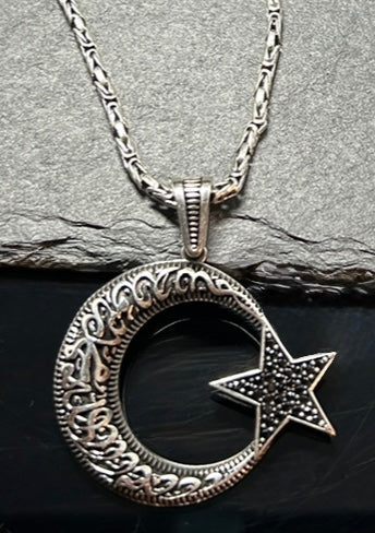 AY YILDIZ Anhänger mit Königskette – 925 Sterling Silber | Kelime-i Tevhid Halbmond Stern Halskette