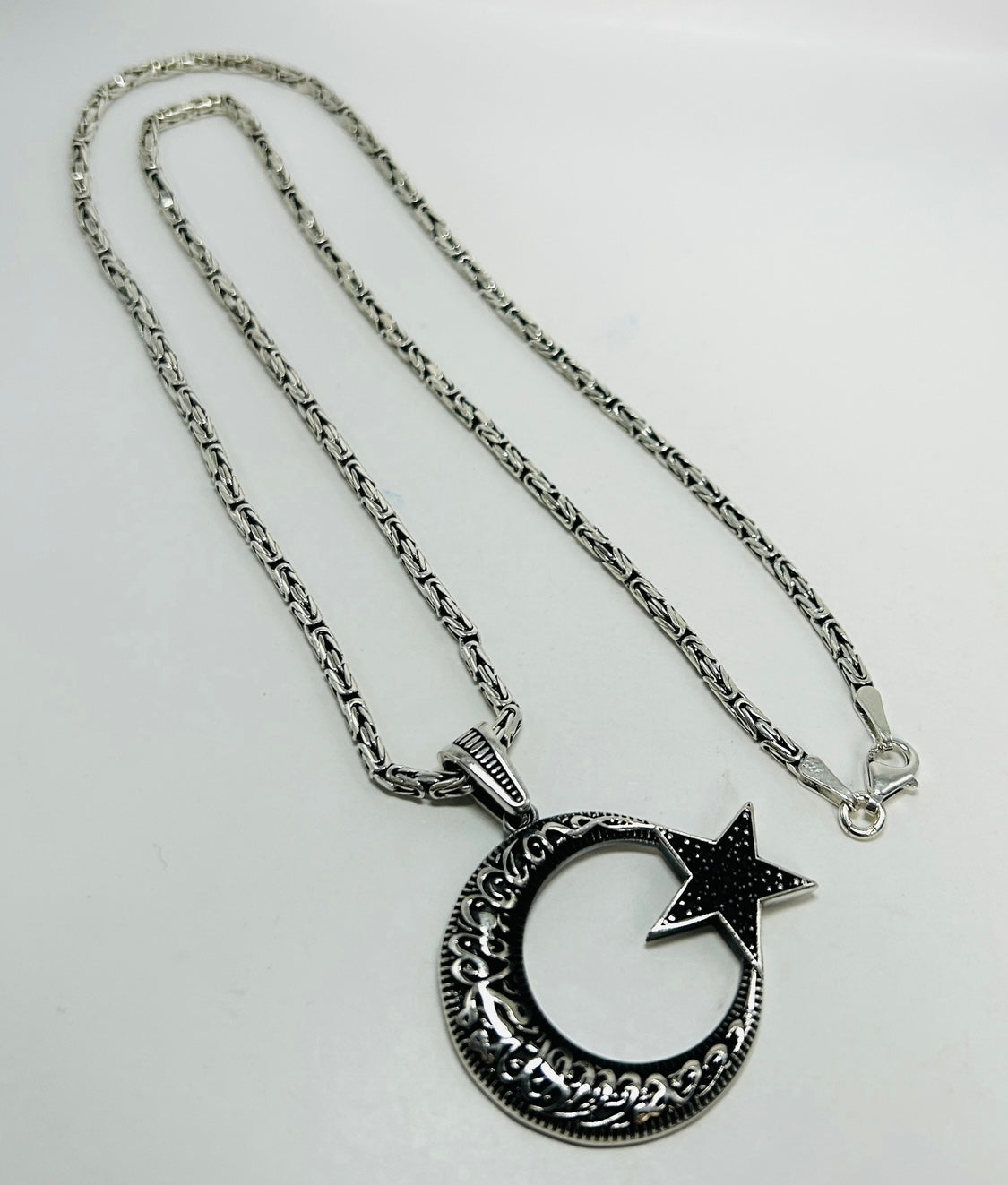 AY YILDIZ Anhänger mit Königskette – 925 Sterling Silber | Kelime-i Tevhid Halbmond Stern Halskette