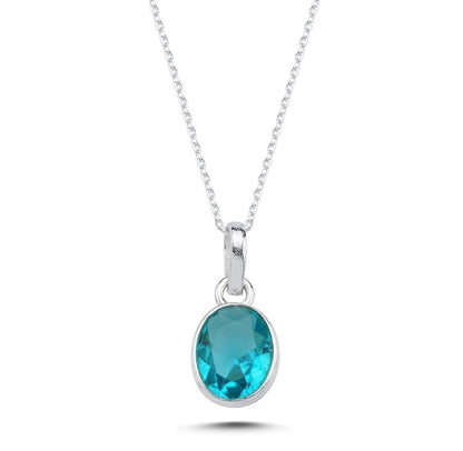 Aquamarin Halskette 925 Sterling Silber Blau Oval