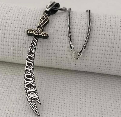 Zülfikar + mit 55 cm Kette doppelseitig - Dhu l-faqar 925 Silber Hz. Ali Schwert Anhänger