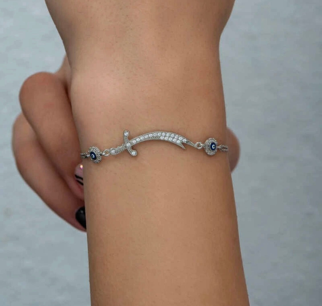 Zülfikar Nazar Armband Damen 925 Sterling Silber – Blaue Nazar Auge
