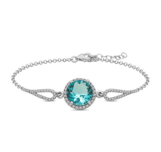 Aquamarin Armband Damen 925 Sterling Silber –  Zirkonia Blau, verstellbar