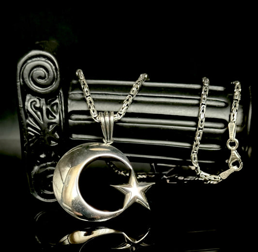 AY YILDIZ Anhänger mit Königskette – 925 Sterling Silber  Halbmond Stern Halskette