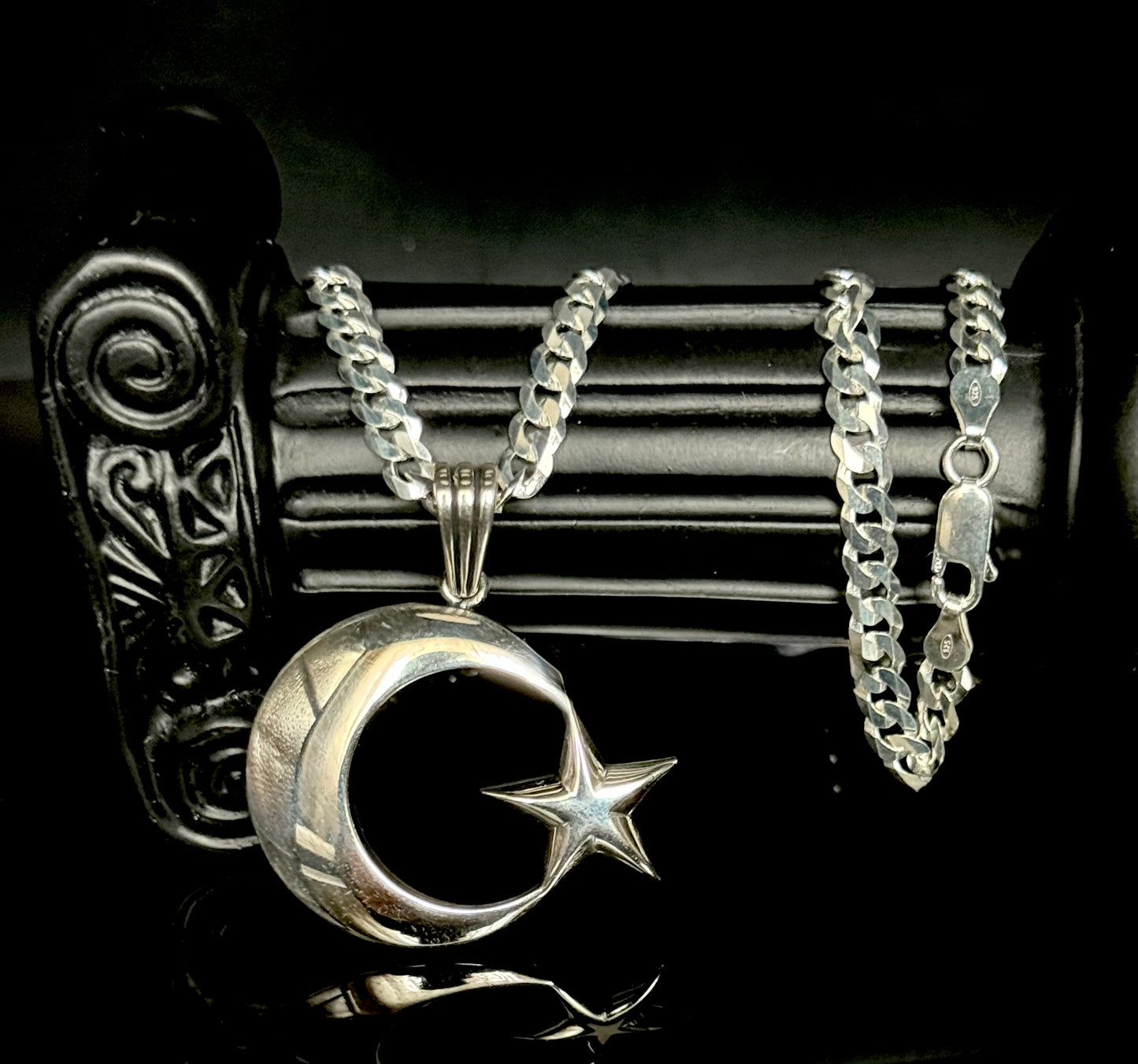 AY YILDIZ Anhänger mit 4,5mm Panzerkette – 925 Sterling Silber Halbmond Stern Halskette